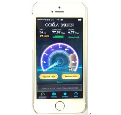 iPhone5S青岛换卡可用移动4G 网速77Mbps